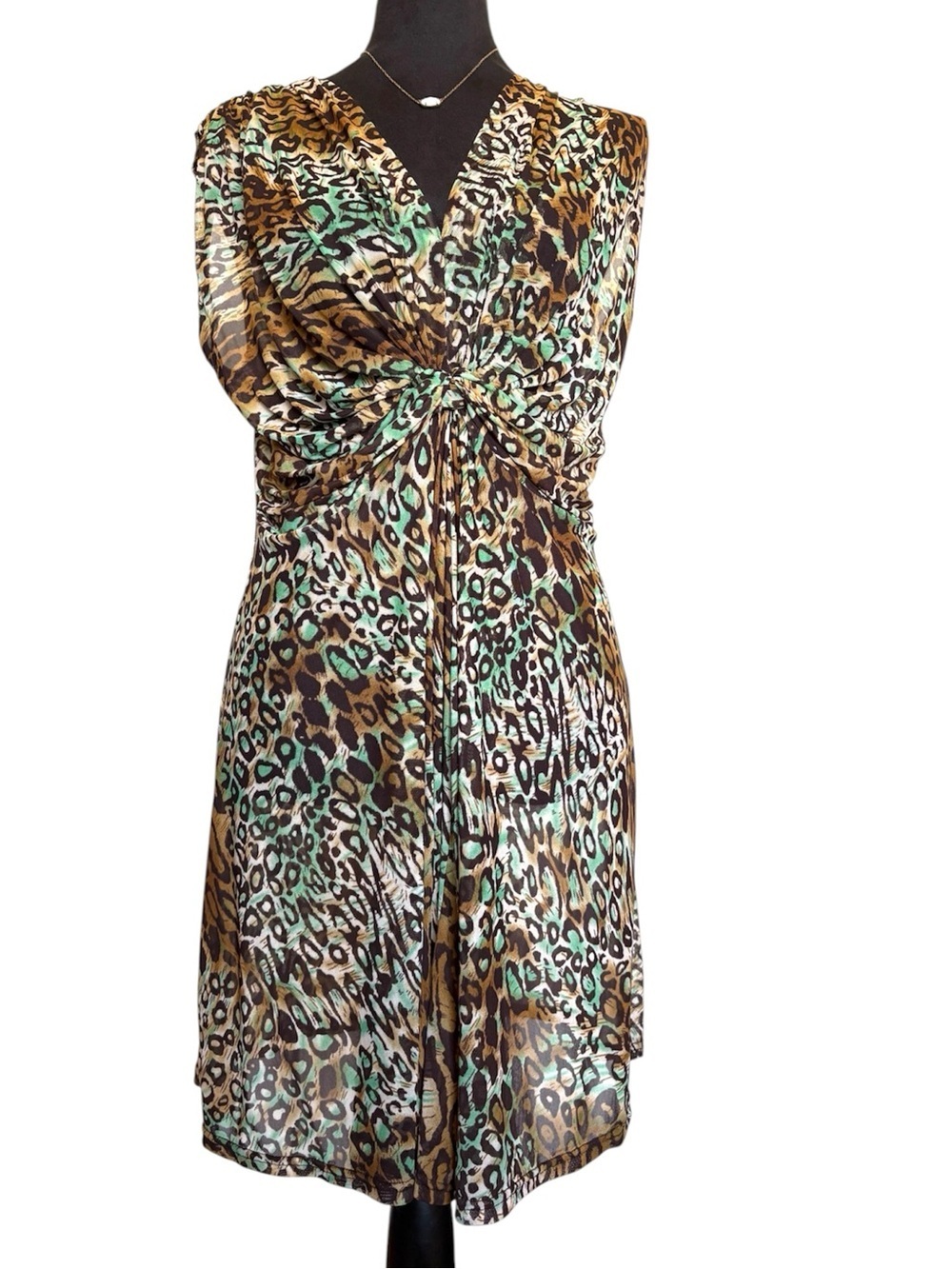 ShuShu Large Sleeveless Leopard Print Twist-Front Sheer Dress Swim Coverup